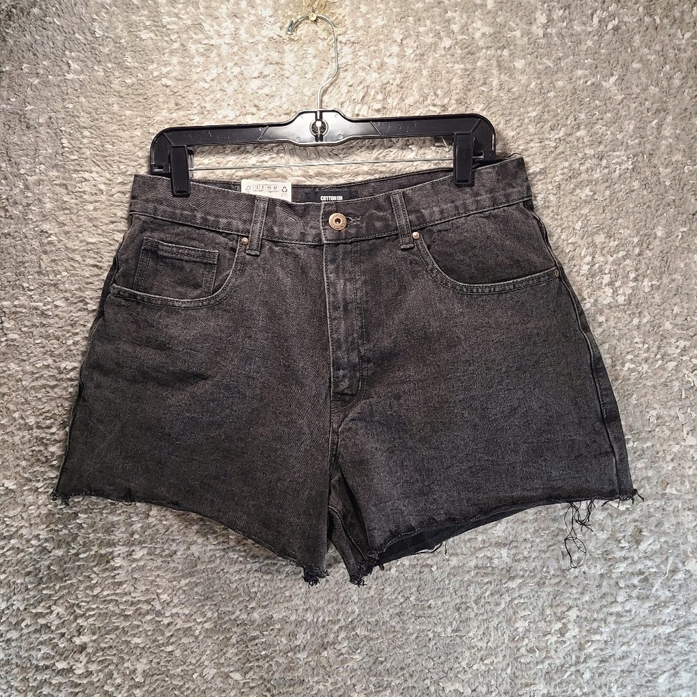 Cotton:On Women High A Line Denim Cut Off Shorts Size 12 Black NWT